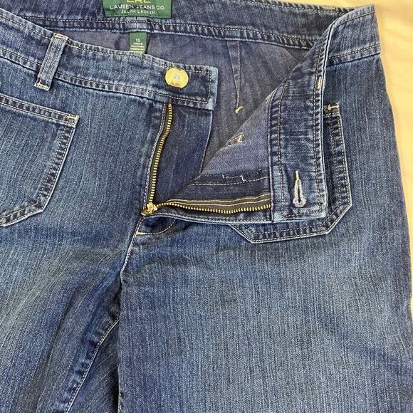 L-Ralph Lauren Sz 10 Y2K Blue Pinstriped Relaxed Wide Leg Jeans Patch Pockets - Picture 8 of 16